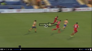 Ball between back three, pen 1